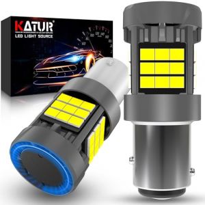 KATUR Ampoule 1157 BAY15D P21/5W LED, Canbus 500% Luminosité 3000LM 6000K Xenon Blanc avec Ventilateur 1157A 1157NA LED pour Feux de Circulation Diurne Feu de Clignotant Feux de Frein, 2PCS (KAtur, neuf)