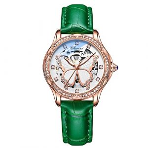 RORIOS Montre Femme Lumineuses Montre M&eacute;canique Automatique Montre avec Bracelet en Cuir Cadran Squelette Montre-Bracelet (RORIOS--FR, neuf)