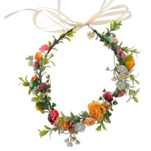 Healvian Bandeau Floral Couronne de Mari&eacute;e Multicolore Serrage-T&ecirc;te Coiffe Fleurie en Tissu L&eacute;ger Accessoire Cheveux Mariage et Voyage D&eacute;coration Photo Vacances Femme Coiffe Demoiselle (Pxinyao, neuf)