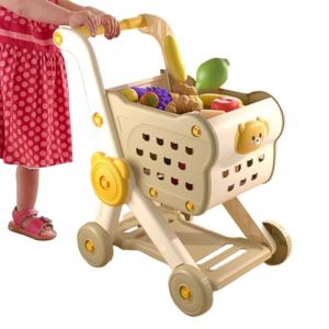 Chariot de Courses pour - Hauteur r&eacute;glable du Chariot Alimentaire, Chariot de march&eacute; de Jeu r&eacute;aliste | avec Plus de 30 Jouets &agrave; Fruits l&eacute;gumes, activit&eacute;s &eacute;ducatives, &eacute;cole &eacute;ducative, Rouleaux (huakeshoushi, neuf)