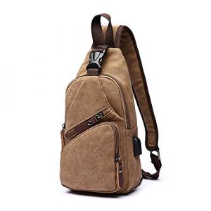 FANDARE Mode Sac de Poitrine Homme Sac de Toile Sacoche pour Homme Sac d'Epaule Sacoche avec USB Sac Bandouli&egrave;re Sling Bag pour Cyclisme,Aventure,Voyage Marron (BEWMER S.R.L., neuf)