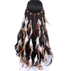 Bandeau Indien Plumes Femmes Coiffure Plume Boho Bandeau Bandeau Bohème à Plumes Coiffe Indienne Bandeaux Hippie Coiffe Headband Cheveux Bohème Carnaval Costumes Accessoires (ZARAUE, neuf)