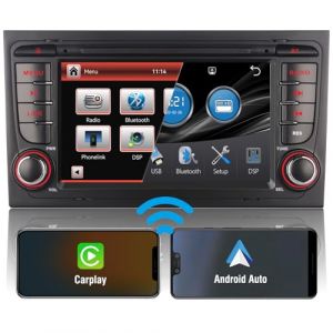 Autoradio 2 din pour Audi A4 B6 B7 S4 B6 B7 RS4 avec ecran Carplay san Fil Auto Radio Android Auto,Compatible Commande au Volant,DSP,EQ,Subwoofer,Radio FM AM RDS,Bluetooth,USB,Écran Tactile IPS de 7" (Wangwan, neuf)