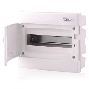 Intratec Coffret de distribution encastré, IP40 – Boîtier de distribution intérieur avec porte blanche, pour installation en milieu sec, 1 rangée, 12 modules, 232 x 283 x 106 mm (Spitzenspannung Elektrotechnik, neuf)