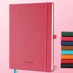 IN-LUXPRO Agenda semainier 2025 2026 au format A4 (29 x 21,7 cm), en cuir végétalien, avec pages de notes et pages de notes, format A4 (29 x 21,7 cm), en cuir végétalien et pages de notes, rouge rose. (Saimoul, neuf)