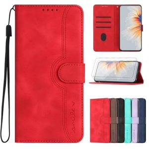 FMPCUON Coque pour Huawei Mate 10 Pro avec Verre Tremp&eacute; Protection &eacute;cran*2,Housse Cuir PU Portefeuille Anti-Scratch Cas Support pour Huawei Mate 10 Pro-Rouge (FMPCUON-EUR, neuf)