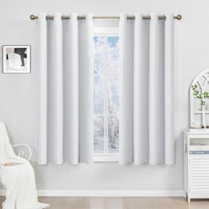 Runy&eacute;la Rideau Occultant Thermique Isolant Anti Froid 120x140 (LxH), Lot de 2 Rideaux Fen&ecirc;tre Opaques Gris Blanc &agrave; Oeillets Anti Chaleur UV Bruit, Int&eacute;rieurs Decoration Dressing Salon Chambre Maison (Runi-EU, neuf)