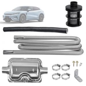 Flexible pour Echappement Kit, 200 cm Tuyau D'&eacute;chappement + 30 cm Tuyau D'admission + 15 cm Silencieux, avec Filtre &agrave; Air, pour Chauffage &agrave; Air Diesel de Voiture (Argent, Taille moyenne) (Tboke-eu, neuf)