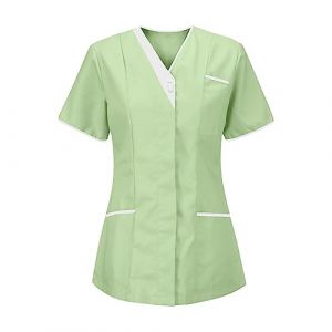 Tunique Médicale Femme Col en V Blouse Medicale Femme Banche Manche Courte Uniforme de Travail Blouse Infirmiere Uniforme Femme Esthéticienne Femme Professionnelle D'infirmière Uniforme de Travail (⭐⭐⭐⭐⭐Zeiayuas, neuf)