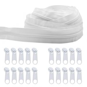 ZYNERY 14m Fermeture Eclair au Metre, Fermeture Eclair Séparable avec 20 Curseurs, Fermetures Éclair en Nylon, Kit Réparation Fermeture Éclair, Couture Accessoires pour Couture, DIY Vêtements (Blanc) (SunFlower UK, neuf)