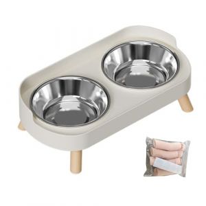 EMUKOEP Gamelles Doubles Sur&eacute;lev&eacute;es pour Chien, Support de Gamelle sur&eacute;lev&eacute; &eacute;l&eacute;gant avec Nourriture en Acier Inoxydable, Comprend Une Protection Contre Les &eacute;claboussures pour Une (DIYANGHUICHENGSHANGMAO, neuf)