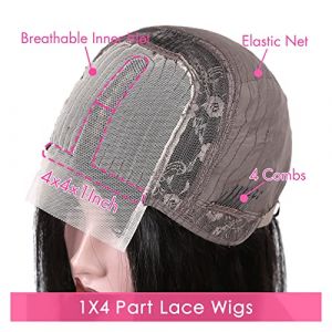 Perruque Avec Frange Perruque de cheveux humains boucl&eacute;s courts cr&eacute;pus pr&eacute;-plum&eacute;s T partie dentelle perruques de cheveux humains boucl&eacute;s for les femmes Perruque Femme Cheveux Humains(T4x4x1 Middle Par (yingyingyy, neuf)