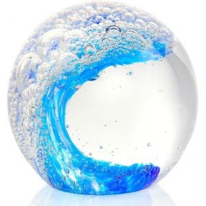 Presse-Papier Boule en Verre, Figurines en Verre souffl&eacute; &agrave; la Main Boule Vagues de l&rsquo;oc&eacute;an, D&eacute;coration de Maison, Collection, D&eacute;coration d&rsquo;Aquarium, D&eacute;coration de Bureau pour Les Amoureux de l&rsquo;oc&eacute;an (Eachave, neuf)