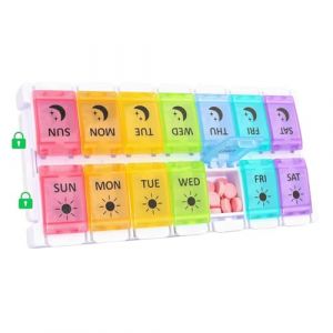 Pilulier Semainier Matin et Soir, 2 compartiments, Petits Pilluliers Amovibles 7 Jours, Grande Capacit&eacute; plus Rangement Boite de M&eacute;dicaments Pilbox Semainier 2 Fois par Jour, 23,2 x 11,2 x 2,9 cm (EUROEDI SPEDITION, neuf)