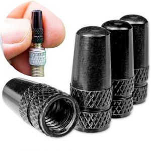 Bouchon de Valve en Aluminium, Lot de 4, Bouchons Noirs compatibles avec Les valves Presta et françaises, Cache-pneus pour Chambres à air de vélo, Bouchons Valve Velo, Bouchon de Valve Presta Vélo (Your Day Mate, neuf)