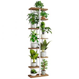 Support pour Plantes D'intérieur à 8 Niveaux, Étagère de Rangement pour Plantes Pots de Fleurs en Bois et Métal, 8 Niveaux 9 Pots pour Porte Plante Interieur pour Balcon (Blanc, 8 niveaux 9 en pot) (QLFJ-FurDec, neuf)