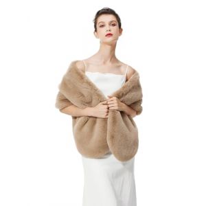 BEAUTELICATE Ch&acirc;le &Eacute;tole en Fausse Fourrure Cape Bol&eacute;ro De Femme Mariage Hiver sur Robe de Soir&eacute;e Mari&eacute;e C&eacute;r&eacute;monie F&ecirc;te Demoiselle d'honneur Grande Taille (Taille Unique, Am&eacute;lior&eacute; - Kaki) (BEAUTELICATE-FR, neuf)