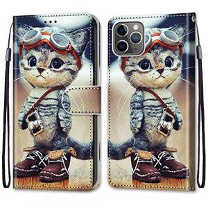 Mo-Somnus Coque pour iPhone 11 Pro (5,8 Pouces), Etui en Cuir PU Portefeuille Housse Coque avec 360 Degrés Silicone Antichoc Protection Cover Cuir Pochette Magnétique und Flip Béquille (Chat 1) (Mo-Beauty EU Store, neuf)