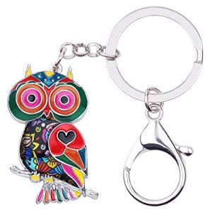 WEVENI Porte-cl&eacute;s en alliage &eacute;maill&eacute; avec chouette pour femme et fille, Multicolore, 42mm x 25mm (WEVENI, neuf)
