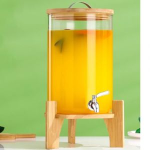 Distributeur De Boissons, Distributeur De Boissons En Verre 10L Avec Robinet En Inox, Distributeur De Boissons Avec Support En Bambou, Distributeur De Boissons Glacées Ou Chaudes Pour Les Fêtes (Hisredsun, neuf)