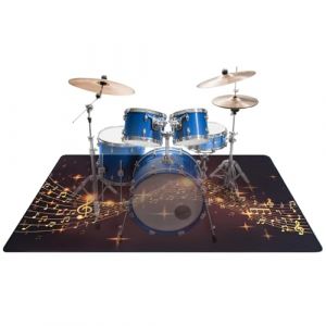 OUUTMEE 180 x 140 cm, tapis de batterie antid&eacute;rapant, tapis d'exercice pour batterie &eacute;lectronique, accessoires de batterie jazz, protection du sol (motif notes de musique) (OUUTMEE, neuf)