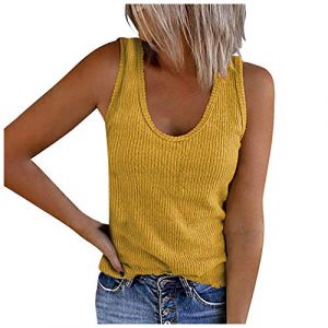 Tshirt Femme Coton Col U sans Manche, Debardeur Sport Outdoor Corset C&ocirc;tel&eacute; Gilet Tricot Tee Shirt Grande Taille Chemise Lin Summer Top D&eacute;contract&eacute;s Haut Ample Hauts Rafra&icirc;chissant Blouse (Binai maoyi, neuf)