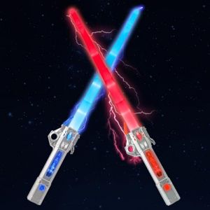 2PCS Rechargeable Sabre Laser pour Enfants, 24 Couleurs Sabre Lumineux, R&eacute;tractable 2 en 1, Ep&eacute;es Laser &agrave; LED avec Son pour Enfants &agrave; Partir De 3 Ans Halloween No&euml;l Cosplay F&ecirc;tes (Philise, neuf)