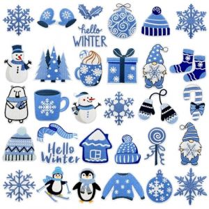 JMZLLRX 32 PCS Bleu Brod&eacute; Thermocollant Th&egrave;me de L'hiver Ecusson &agrave; Coudre pour V&ecirc;tement T-Shirt Jeans Veste (JiaMai Store, neuf)