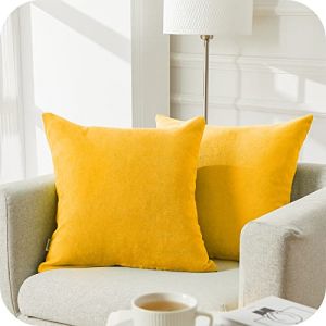 Topfinel Housse Coussin 60x60 Taie d'oreiller Carrés Lot de 2 Jaune Moutarde pour Gros Coussin Canapé Lit Décoration Salon Chambre Scandinave Couleur Uni Chenille Doux avec Fermeture Elair (NoledarEU, neuf)