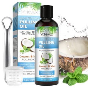 8 Fl.Oz Huile de pulling à la noix de coco, eau de bouche avec gratte-langue et verre doseur, extracteur d'huile de noix de coco naturelle et de menthe poivrée pour blanchiment des dents, gencives (yongxudedian, neuf)