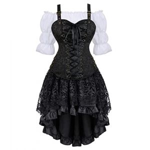 Josamogre Corset Jupe Robe Chemises 3 Set Pirate Femme Bustier Steampunk Bretelles Top Sexy Halloweenn Vetement Viking Noir 3XL (Josamogre Corset, neuf)