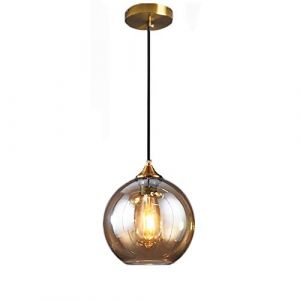 HJXDtech Luminaire Suspension Sphérique en Verre - Style industriel rétro - Lustre boule en verre plaqué simple - Culot E27 - Lampe à suspension Loft Bar (Ambre, 30cm) (HJXDtech, neuf)