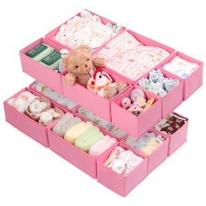 ORLISA - Organisateurs de Tiroir, Lot de 14 Bo&icirc;tes de Rangement en Non-Tiss&eacute; Souples et Pliables, pour V&ecirc;tements de B&eacute;b&eacute;, Sous-V&ecirc;tements et Chaussettes, Compatible Commode Malm, Rose Poupon (yiwuhuanqi, neuf)