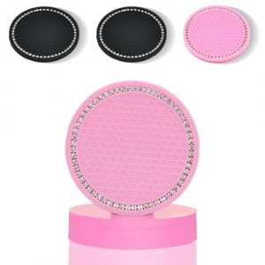 EIYVPRA 4 Pièces sous Verres Voiture Universel Anti Dérapant Silicone, Porte Gobelet, PVC Épais Coaster Voiture, Universels Tapis pour Gobelets Automobiles, Caboteur Tasse Voiture (Noir/Rose) (qingjian, neuf)