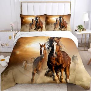 IUNTWEIE Housse de Couette Chevaux 200x200, 3D Chevaux Motif Parure de Lit en Microfibre, Housse de Couette avec Fermeture Éclair avec 2 Taie d'oreiller 50x75 cm（Cheval 5,200x200cm (XIDONG-EU, neuf)