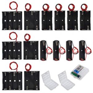 GTIWUNG 14 Pièces AA Support de Batterie 1/2/3/4 x 1,5V Battery Holder Box Case, Coupleur Pile AA Noir, 3 Pièces Boite Rangement Piles AA et AAA Stockage Coffre Transparent (GTIWUNG-FR, neuf)