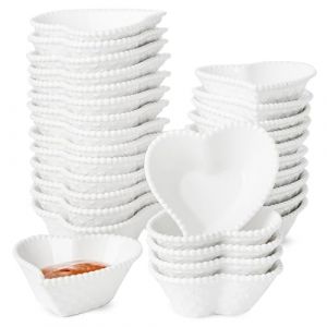 UIBFCWN 30 Pi&egrave;ces Bols &agrave; Sauce en C&eacute;ramique, 50ML Bols &agrave; Tapas Et Sauces, Coupelles &agrave; Trempette Sauce Pour Ap&eacute;ritif, Ketchup, &Eacute;pices, Confiture, Sushi - C&oelig;ur (UIBFCWNFR, neuf)