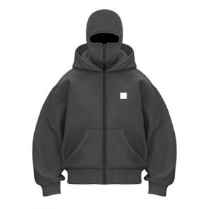 XIANUOJI Balaclava Sweat zipp&eacute; Sweet Homme &agrave; Capuche Cagoule Veste Hoodie Veste Hiver Chaud Oversize Sweats &agrave; Double Polaire Coupe-Vent Zip mi Saison Masque Blouson (Dark Gray-a, M) (XLEWHX, neuf)