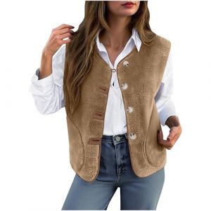 AEGJEGVD Gilet Femme Court Fausse Hiver Fourrure Manteau Col Debout sans Manches Cardigan Fourrure Gilets en Molleton Polaire Doux Grande Taille Laine Manteaux Sans Manches &Eacute;l&eacute;gant Mode Outerwear (⭐⭐⭐⭐⭐AEGJEGVD⭐⭐⭐⭐⭐, neuf)