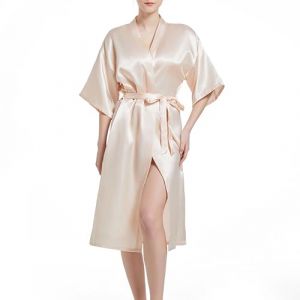 JCQIGOA Peignoir Femme Satin Kimono Mariée Robes de Chambre Peignoir Bride Femme Satin Kimono Mariee Sexy Soie Kimonos Col V avec Ceinture (JCQIGOA, neuf)