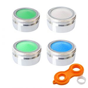 4 Pi&egrave;ces Mousseur Robinet M20/M22/M24/M28 avec 1 cl&eacute; &agrave; Mousseur chrom&eacute;e Aerateur Robinet Economie Eau Avec Filtre en Acier Inoxydable et ABS pour Robinet Lavabo de Salle de Bain et Cuisine (WANG JUN DE DIAN, neuf)