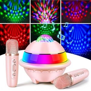 Charmofun Micro Karaoke Enfant avec Lumineux LED Disco, Enfant Enceinte Karaok&eacute; Portable avec 2 Microphone sans Fil Bluetooth, Micro Enfant pour Chanter, Jouet Cadeau Fille 3-12 Ans, Cadeaux de No&euml;l (Pulsepoint Market Kft., neuf)