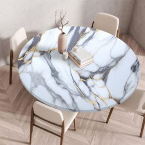 Xisnuient Nappe Ronde Ext&eacute;rieure avec Bords &Eacute;lastiques Essuyer Propre Ronde Marbre Nappe Petite Imperm&eacute;able Polyester Table Basse Couvre-Table pour Repas Bistro Jardin (110cm,Colour 6) (Sticker Superb, neuf)