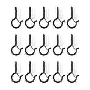 TOZBLEU Piton à Visser - 15 pcs Crochet à Visser Charge Lourde Avec Boucle de Sécurité Crochet de Plafond Bois Pour Suspendre des Paniers à Plantes,des Mangeoires à Oiseaux,des Lanternes,Tasse,Noir (lilidan, neuf)