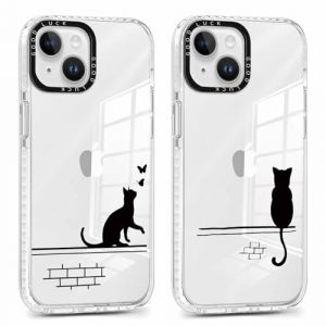 ZhuoFan 2 Pièces Coque pour iPhone 13 Mini 5,4", Transparente Souple Silicone Étui Aesthetic Motif Housse Ultra Fine PC Case Antichoc Anti-Rayures Bumper Protection Cover, Chat 1 (BAROR TRADING, neuf)