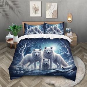 TKCQX Loup Blanc Housse de Couette Animaux de La For&ecirc;t Loup Housse de Couette 135x200 Enfant Gar&ccedil;on Fille Adulte Parure de Lit 1 Personne en Microfibre avec Taie d'oreiller 65x65 cm (TKCQX--欧盟R标, neuf)