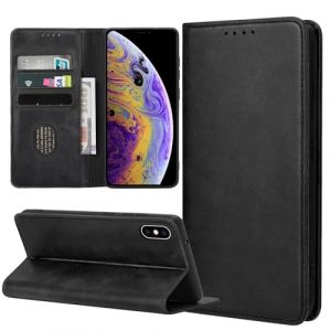 ZYIMOU Coque pour iPhone XS/iPhone X, Housse en Cuir PU Flip Pochette Portefeuille Étui avec Emplacement Carte iPhone XS/iPhone X Coque Magnétique Antichoc, Noir (Casecool, neuf)
