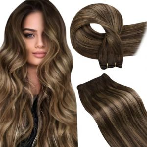 LaaVoo Extension Cheveux Naturel Tissage Balayage Brun Fonce 55cm Extension Tissage Cheveux Naturel Marron Foncé Onbre Blonde Fraise100g Extension Cheveux Naturel Tissage Cheveux Lisse #4/27/4 (Laavoo, neuf)