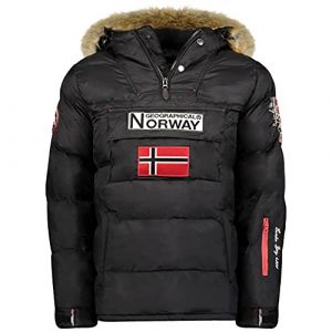 Geographical Norway BILBOQUET MEN - Parka Passe T&ecirc;te Chaude Homme Imperm&eacute;able - Manteau &Eacute;pais Capuche Fourrure Outdoor - Blouson Chaud Coupe Vent Hiver Doublure Ext&eacute;rieur Veste Hommes NOIR XL (Geographical Norway Spain, neuf)