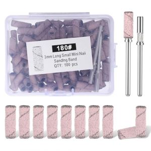 Lot de 100 petites bandes abrasives grain 180 pour perceuse à ongles avec 2 mandrins de 0,9 cm, mini forets à ongles pour manucure et amateurs de manucure (Addicted to work, neuf)
